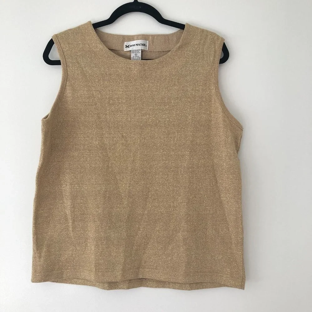 Bob Mackie Gold Tan Metallic Sleeveless Blouse | M
